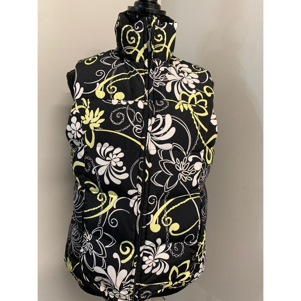 Athleta Vest Full Zip Puffer Floral Black M Women's A66